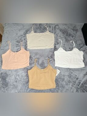 BP Women’s Strappy Crop Tank Tops - Beige, Blush, White, Striped